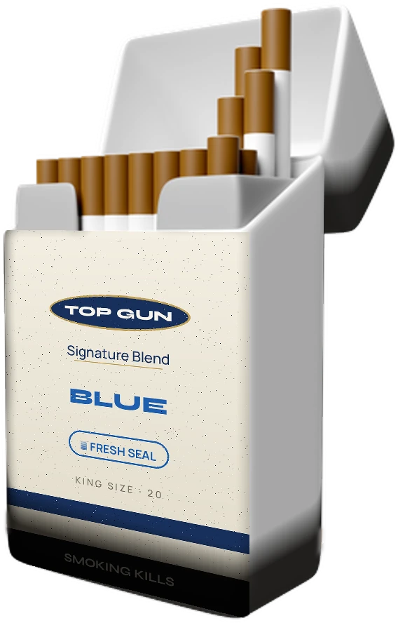 Top Gun Blue open pack with cigarettes